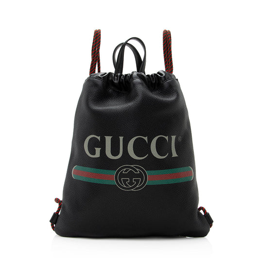 Gucci Leather Logo Drawstring Backpack (SHF-20714)
