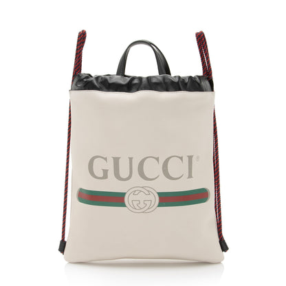 Gucci Leather Logo Drawstring Backpack (SHF-l0fZZC)