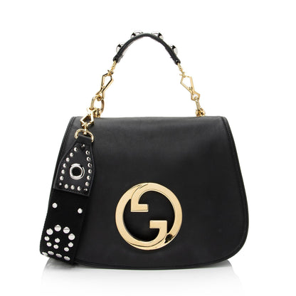 Gucci Leather Studded Blondie Top Handle Medium Shoulder Bag (SHF-R9Ze9C)