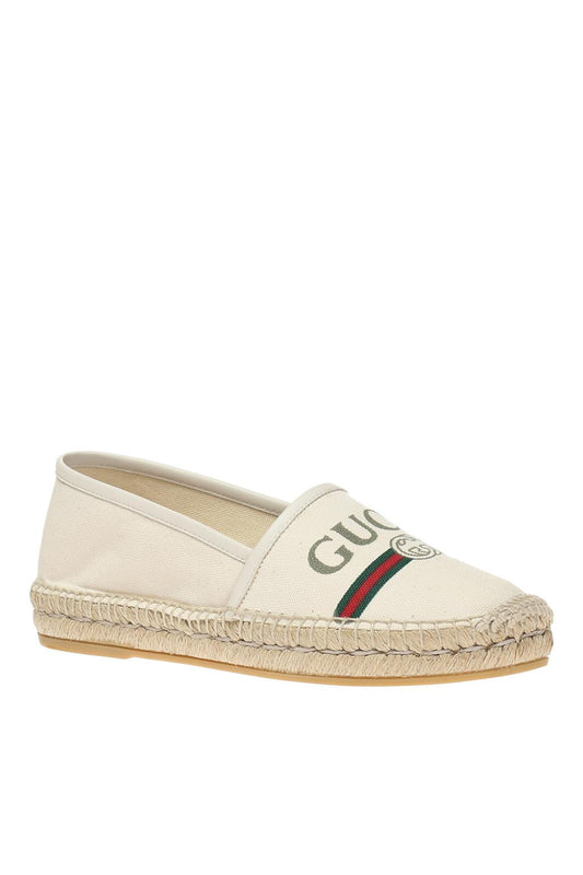GUCCI GG LOGO WEB LEATHER TRIMMED CANVAS ESPADRILLES