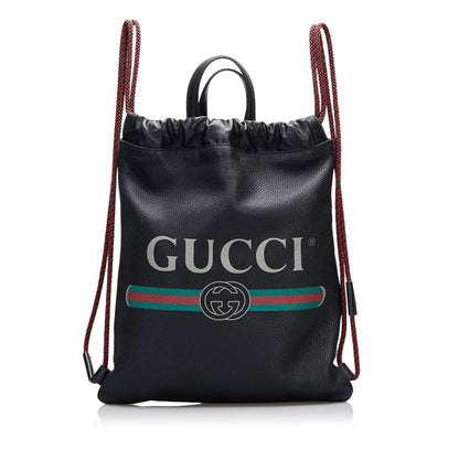 Gucci Logo Drawstring Leather Backpack (f1YPPC)