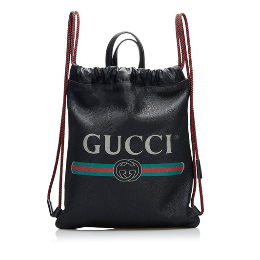 Gucci Logo Drawstring Leather Backpack (f1YPPC)