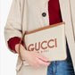 GUCCI LOGO PRINT CANVAS & LEATHER CLUTCH WRISTLET