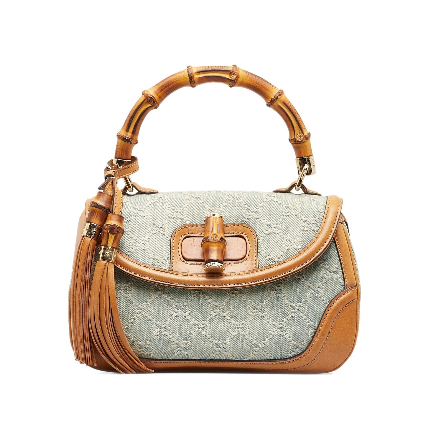 Gucci Medium GG Denim New Bamboo Satchel (qBkbXy)