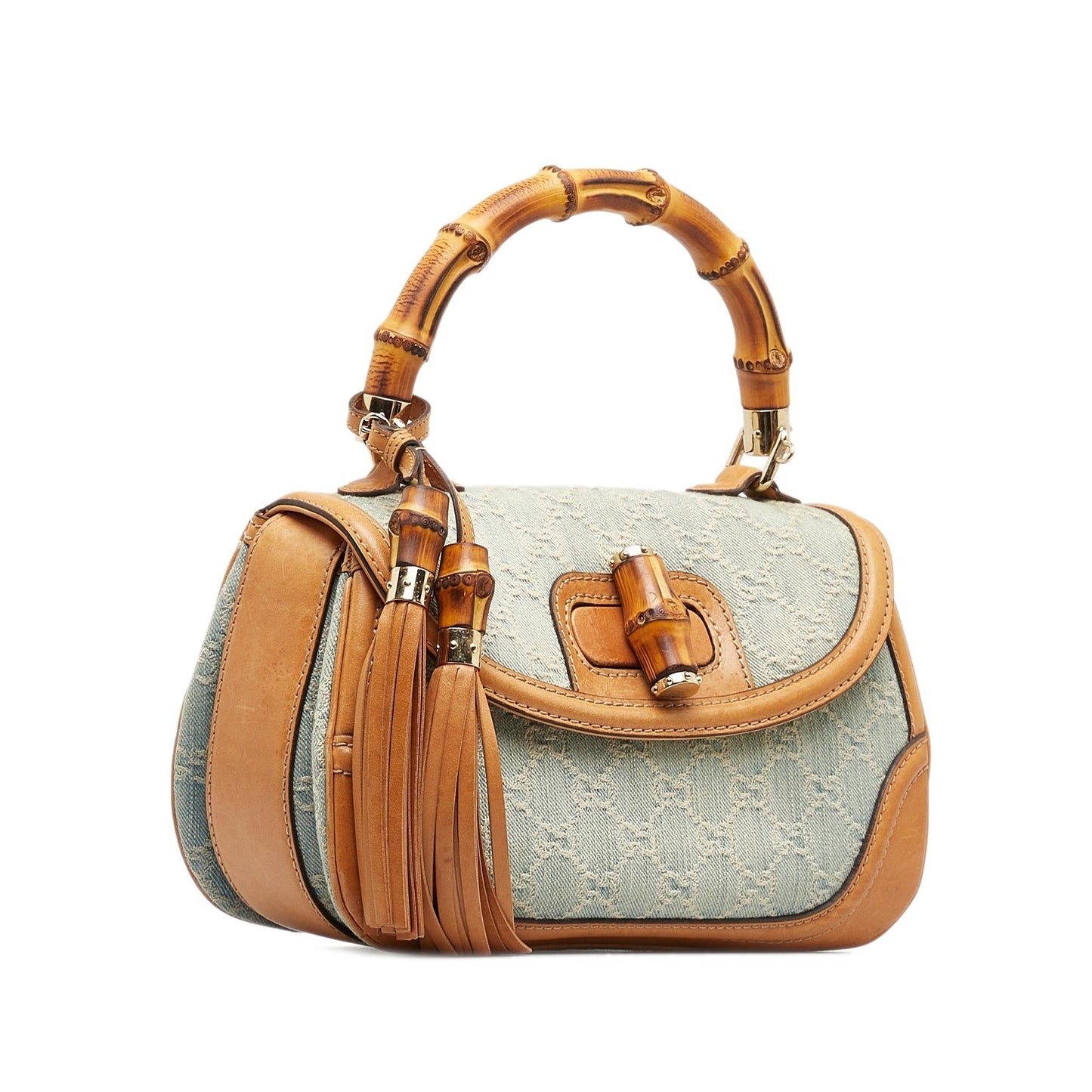 Gucci Medium GG Denim New Bamboo Satchel (qBkbXy)