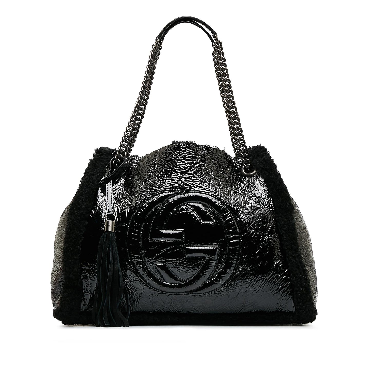 Gucci Medium Patent Shearling Soho Chain Tote (dATtOX)