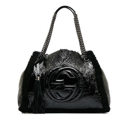 Gucci Medium Patent Shearling Soho Chain Tote (dATtOX)