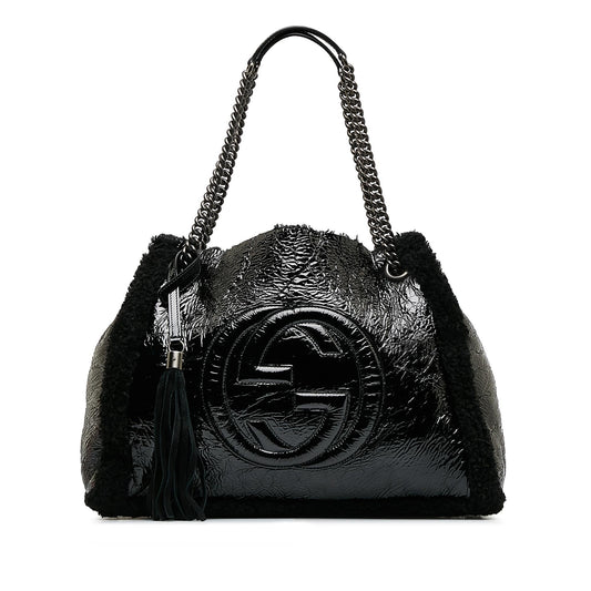 Gucci Medium Patent Shearling Soho Chain Tote (dATtOX)