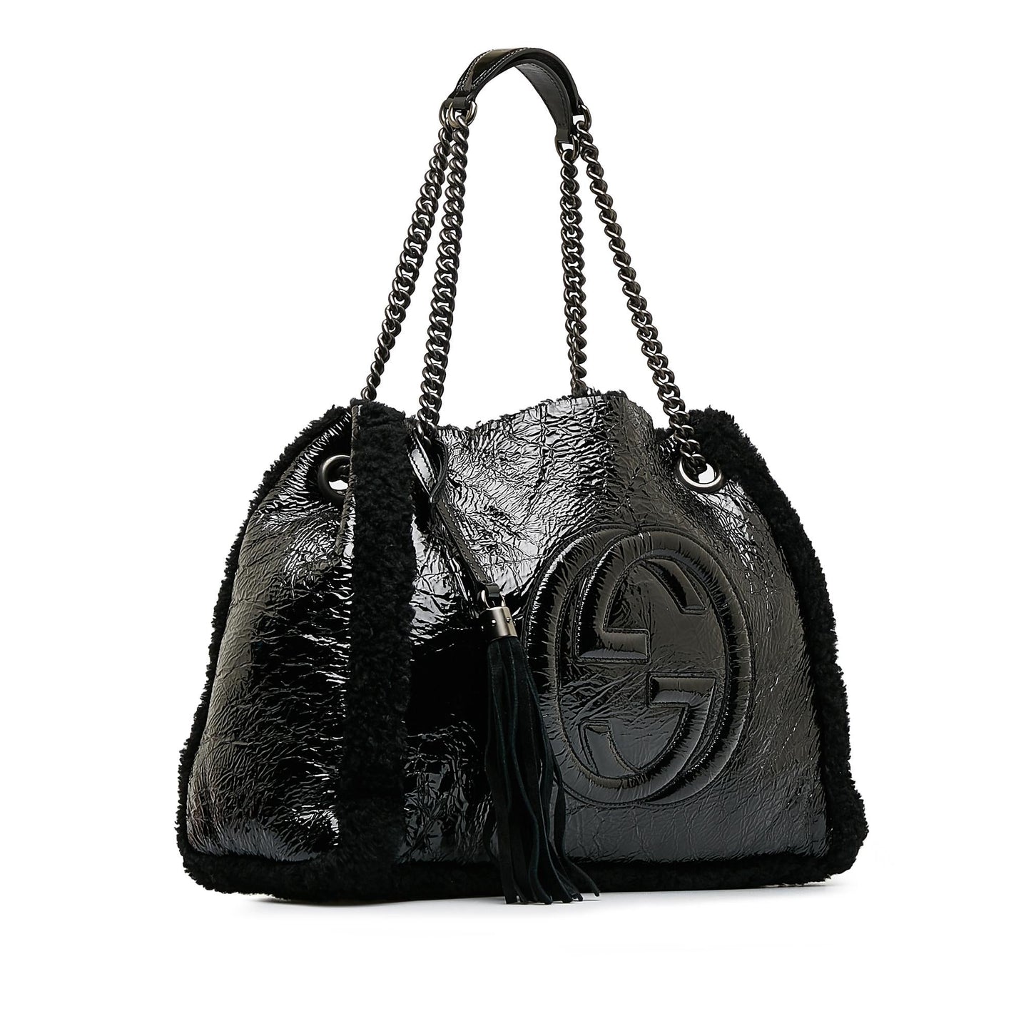 Gucci Medium Patent Shearling Soho Chain Tote (dATtOX)