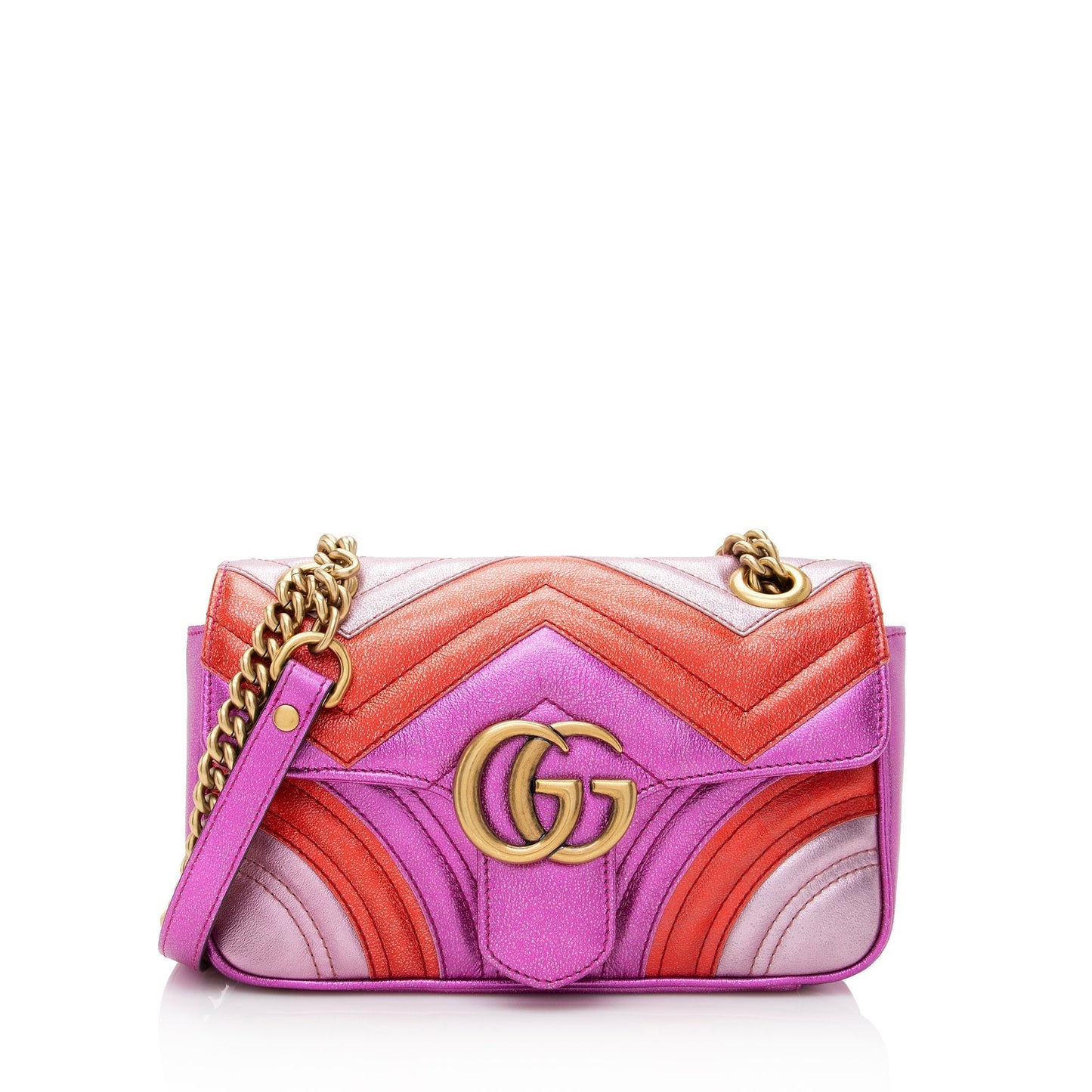 Gucci Metallic Matelasse Leather GG Marmont Mini Shoulder Bag (SHF-22837)
