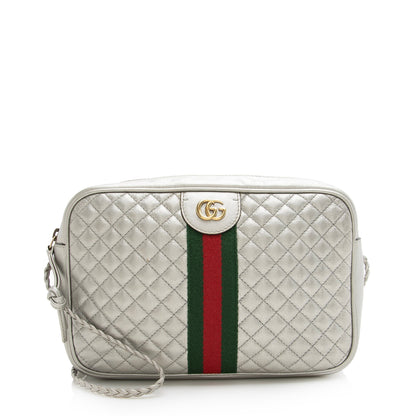 Gucci Metallic Quilted Leather Web Trapuntata Small Shoulder Bag (SHF-22451)