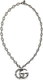 GUCCI GG Crystal Marmont Necklace Aged Silver