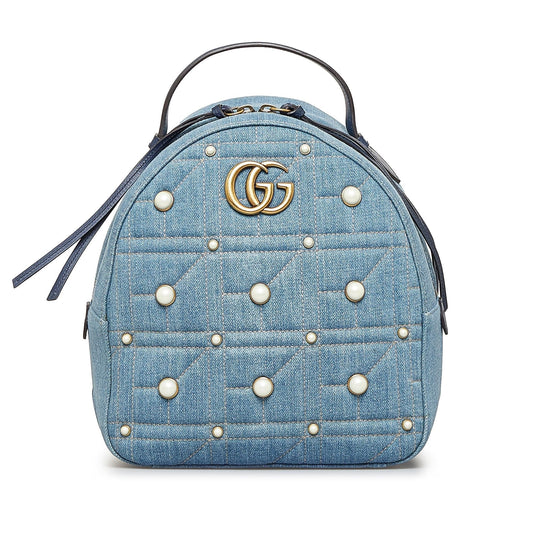 Gucci Small GG Marmont Pearl Denim Backpack (jyG2zX)