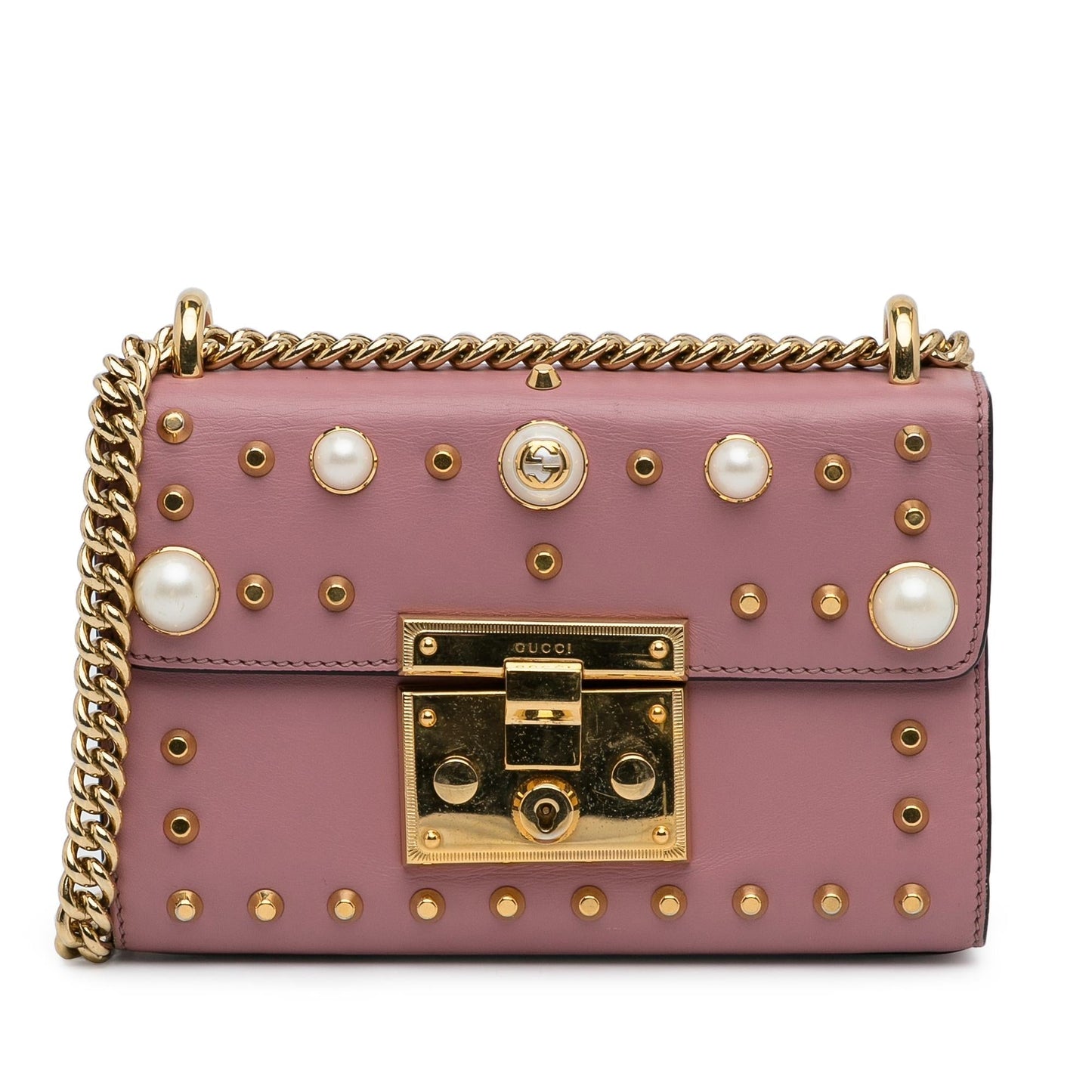 Gucci Small Pearl Studded Padlock Crossbody (9EXoma)