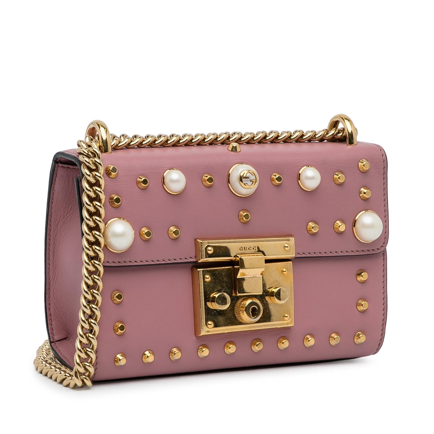 Gucci Small Pearl Studded Padlock Crossbody (9EXoma)