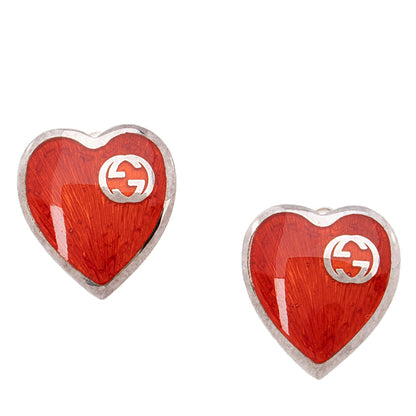 Gucci Sterling Silver Enamel Heart Earrings (SHF-20641)