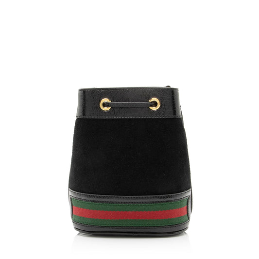 Gucci Suede Patent Leather Ophidia Mini Bucket Bag (SHF-23883)