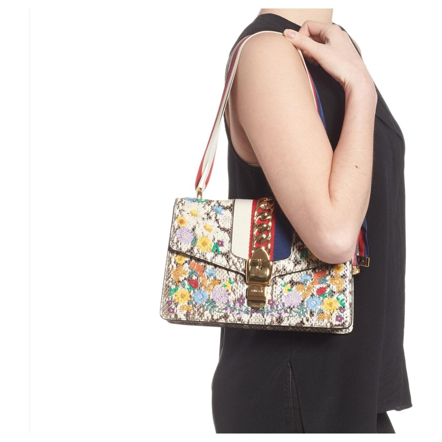 GCI SYLVIE FLORAL PYTHON SHOULDER BAG-HS