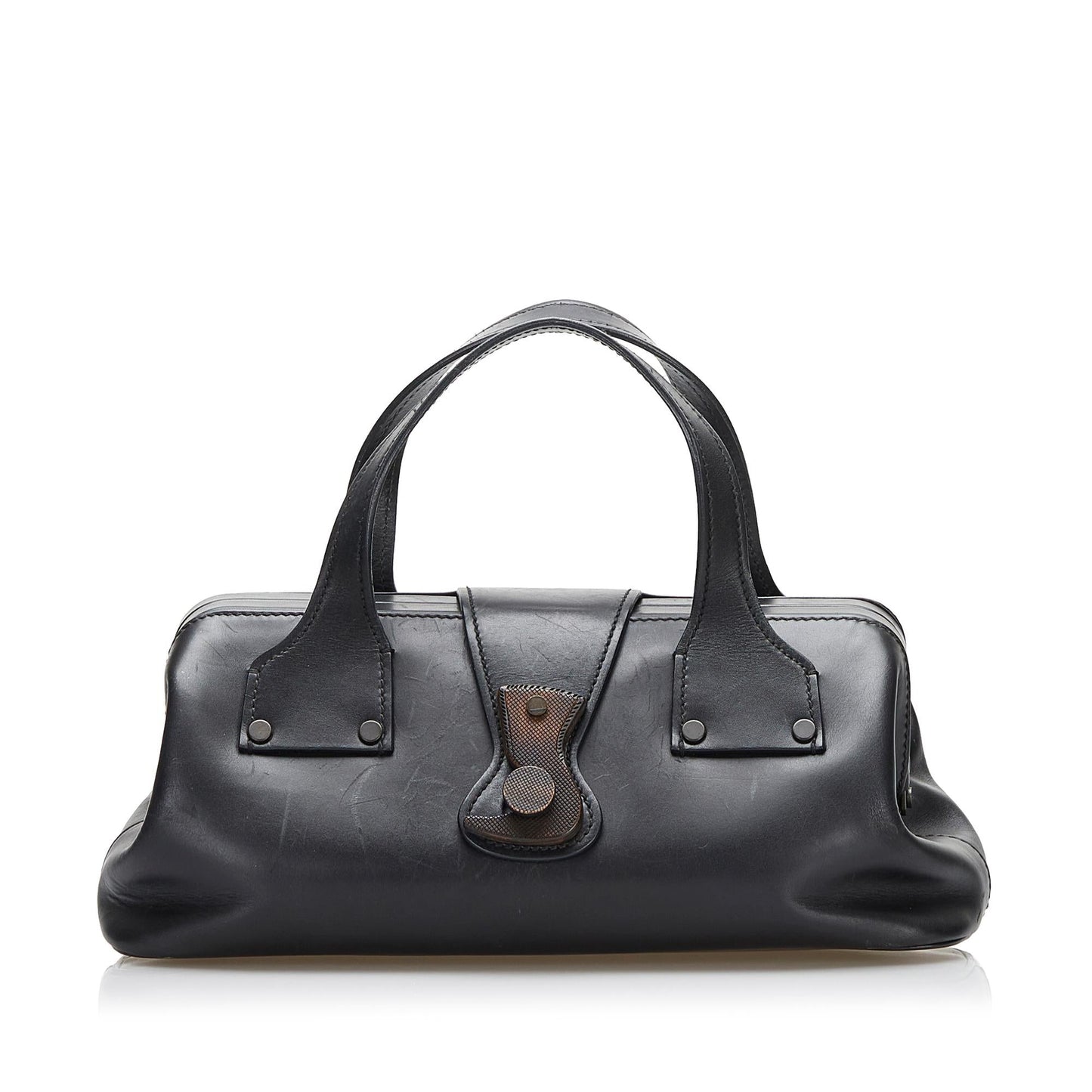 Gucci Wood Hook Closure Leather Handbag (36643)
