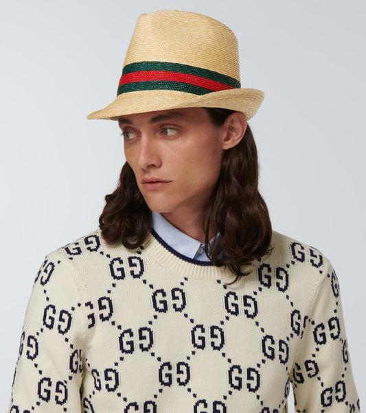 GUCCI WOVEN STRAW FEDORA HAT