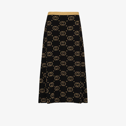 GUCCI GG Jacquard Lamé Wool Skirt