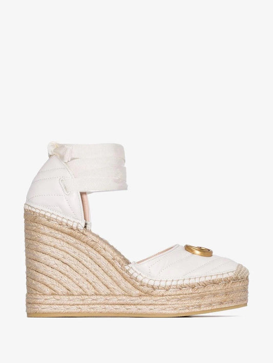 GUCCI PILAR 120 QUILTED NAPPA LEATHER ESPADRILLE WEDGE SANDALS