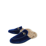 Gucci Blue Velvet Fur Princetown Mules 39.5