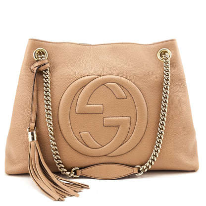 Gucci Beige Pebbled Calfskin Medium Soho Chain Shoulder Bag