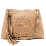 Gucci Beige Pebbled Calfskin Medium Soho Chain Shoulder Bag