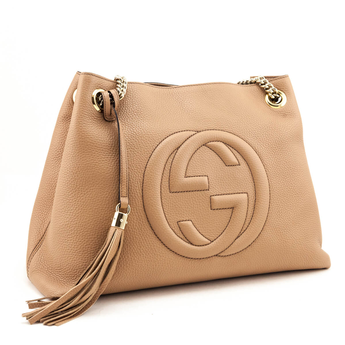 Gucci Beige Pebbled Calfskin Medium Soho Chain Shoulder Bag