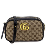 Gucci Beige & Black Monogram Matelasse Diagonal Small GG Marmont Chain Shoulder Bag