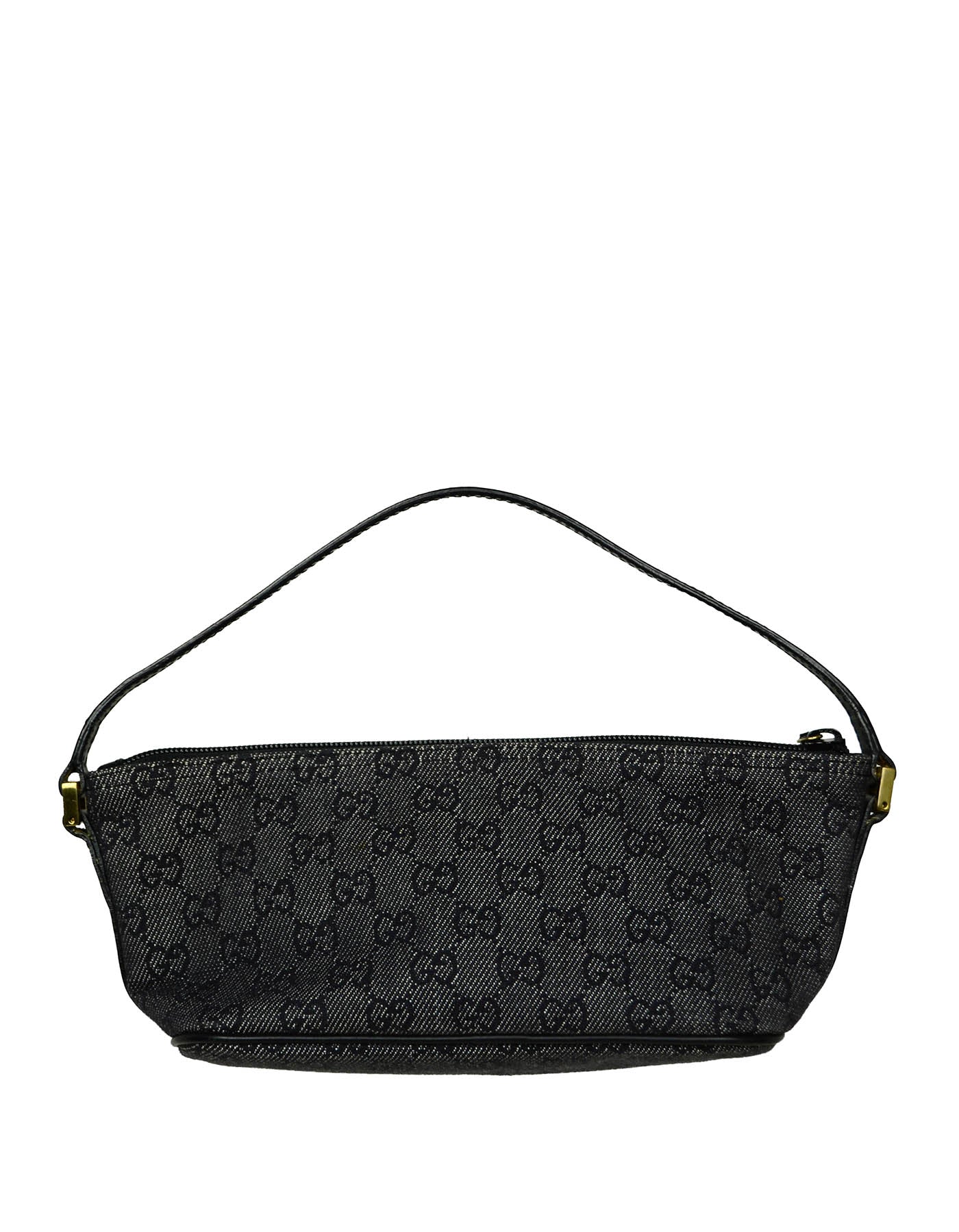 Gucci   Black Denim Monogram Baguette Bag