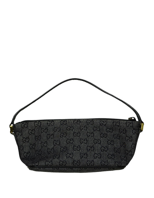 Gucci   Black Denim Monogram Baguette Bag