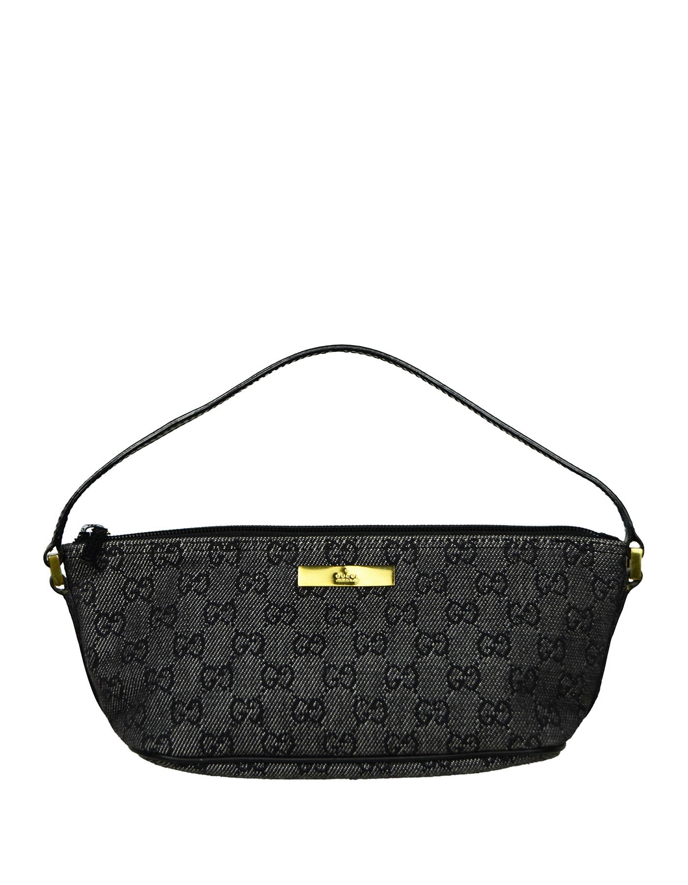 Gucci   Black Denim Monogram Baguette Bag