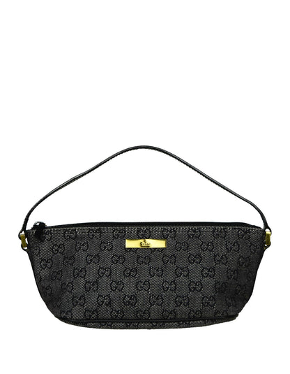 Gucci   Black Denim Monogram Baguette Bag