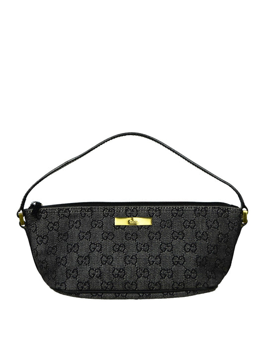 Gucci   Black Denim Monogram Baguette Bag