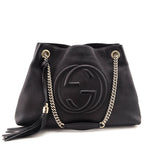 Gucci Black Pebbled Calfskin Medium Soho Chain Shoulder Bag