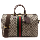 Gucci Brown Monogram GG Supreme Canvas Web Ophidia Medium Duffle Bag