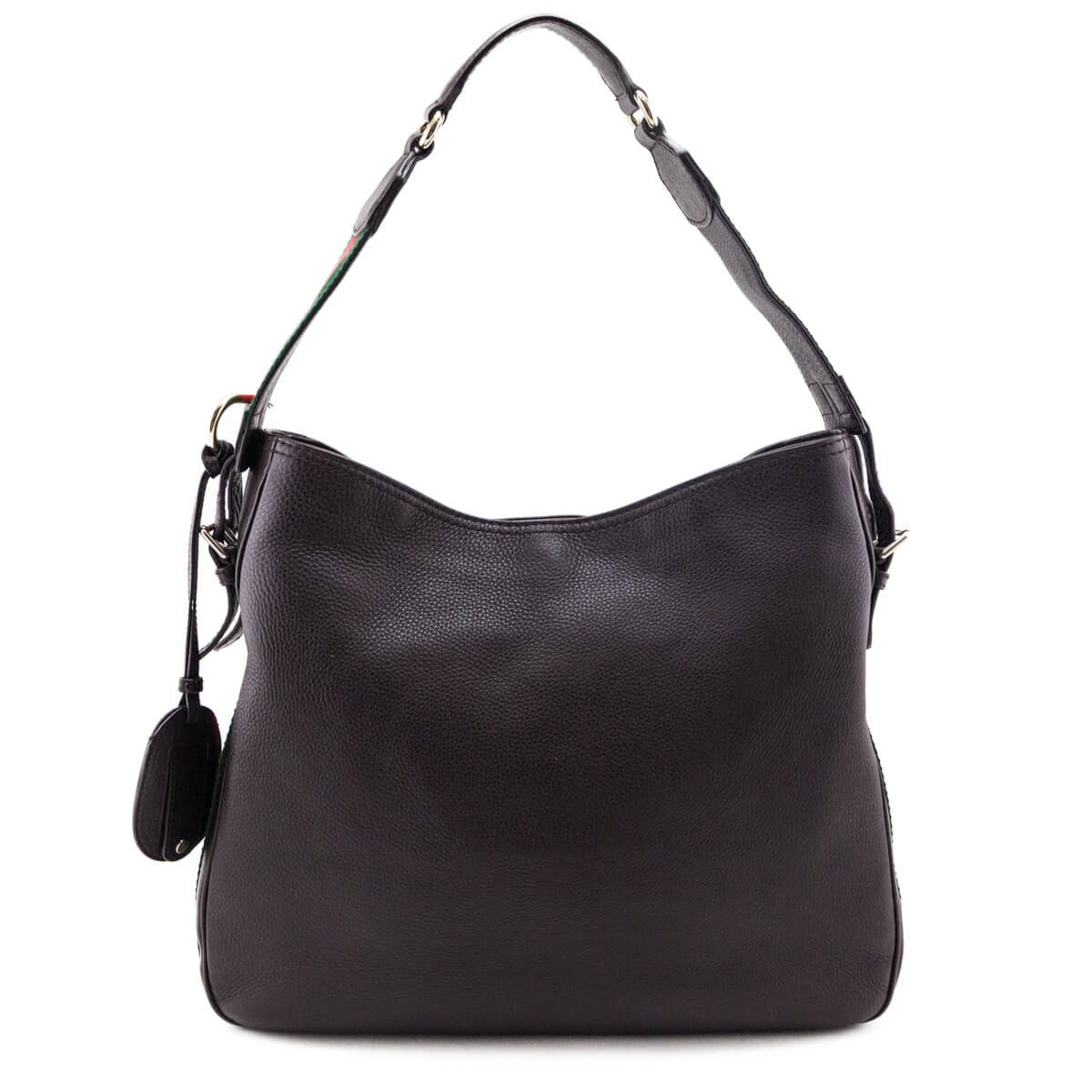 Gucci Dark Brown Pebbled Calfskin Medium Web Heritage Shoulder Bag