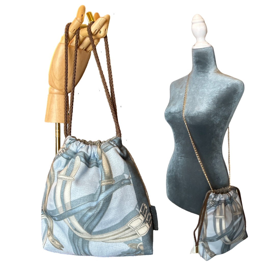 Equestrian Gray   Scarf Drawstring Crossbody Bag
