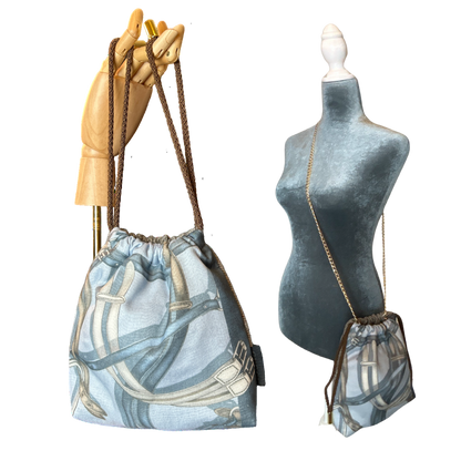 Equestrian Gray   Scarf Drawstring Crossbody Bag