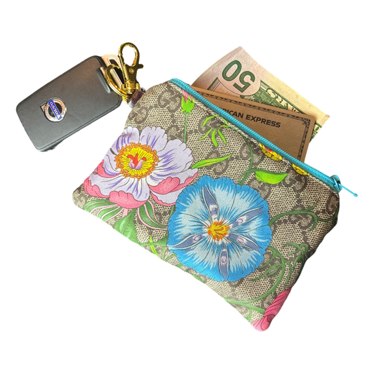 GG Logo Flora   Silk Scarf Coffee Run Keychain Bag