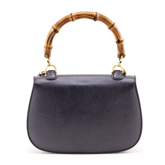 Gucci Gray Grained Calfskin Bamboo Top Handle Bag