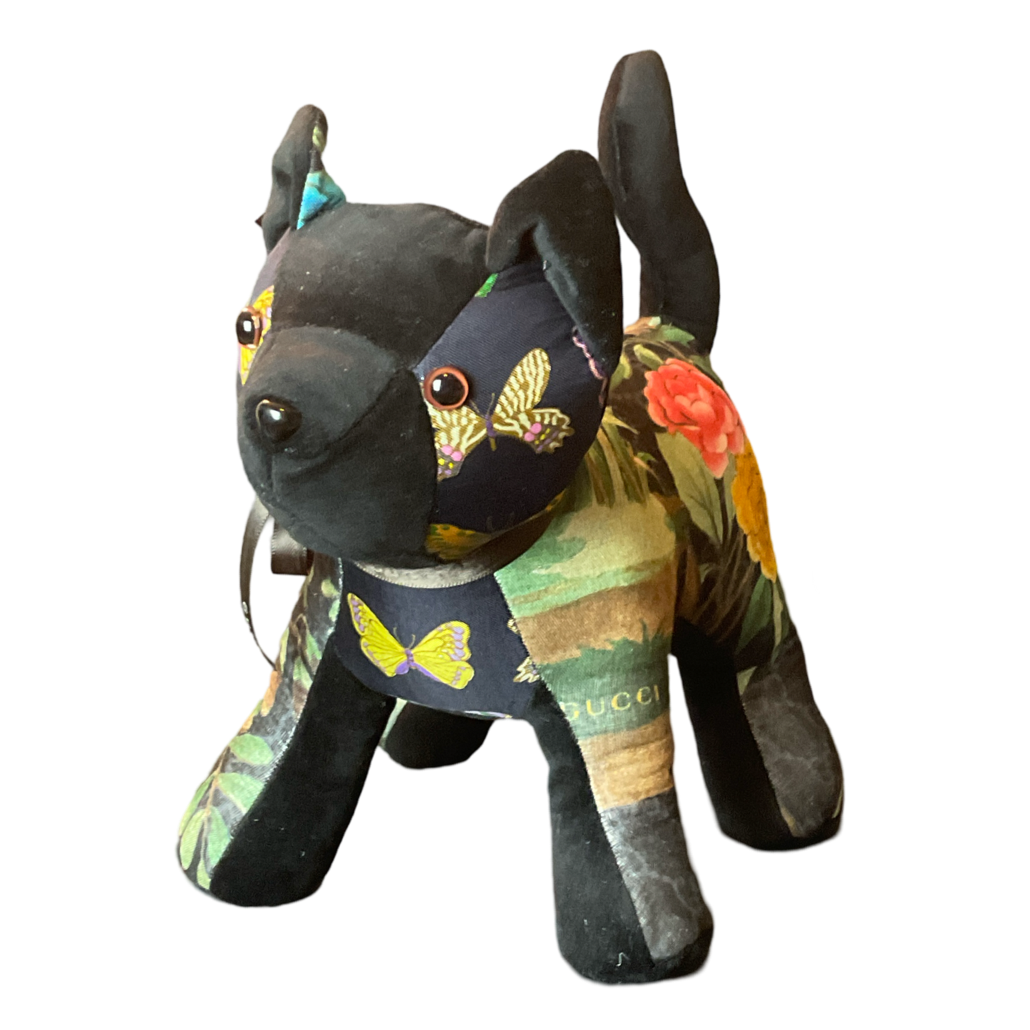 GG Logo Chinoiserie Noir   Silk Scarf Charming Kitten