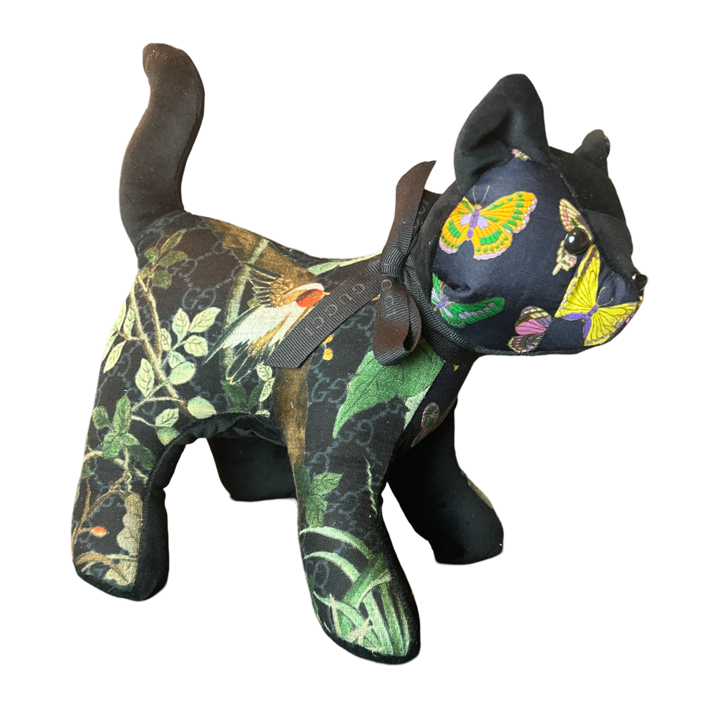 GG Logo Chinoiserie Noir   Silk Scarf Charming Kitten