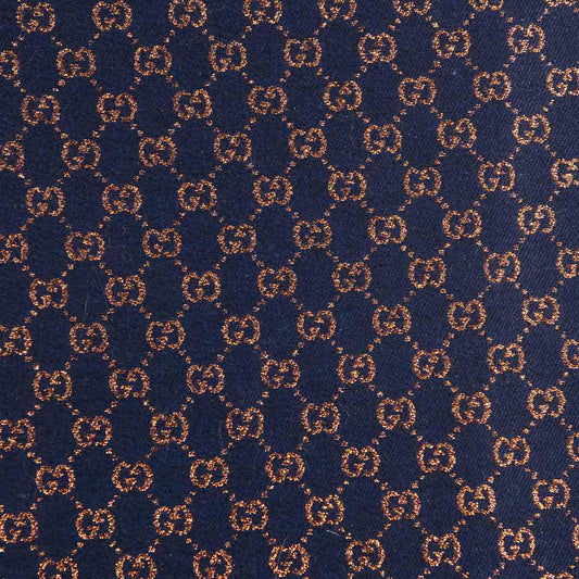 Gucci Navy & Bronze Wool Blend Jacquard Stenix GG Monogram Scarf