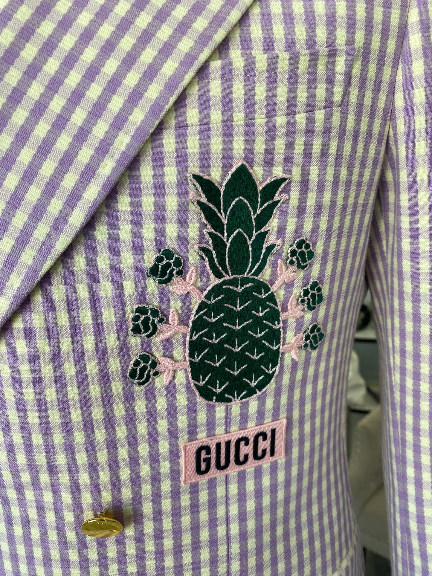 GUCCI ALESSANDRO MICHEL PINEAPPLE GINGHAM CHECK BLAZER