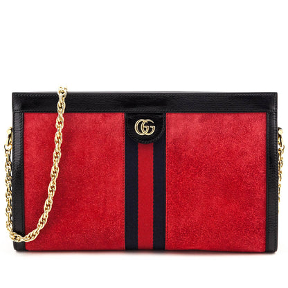 Gucci Red Suede Patent GG Web Medium Ophidia Chain Shoulder Bag
