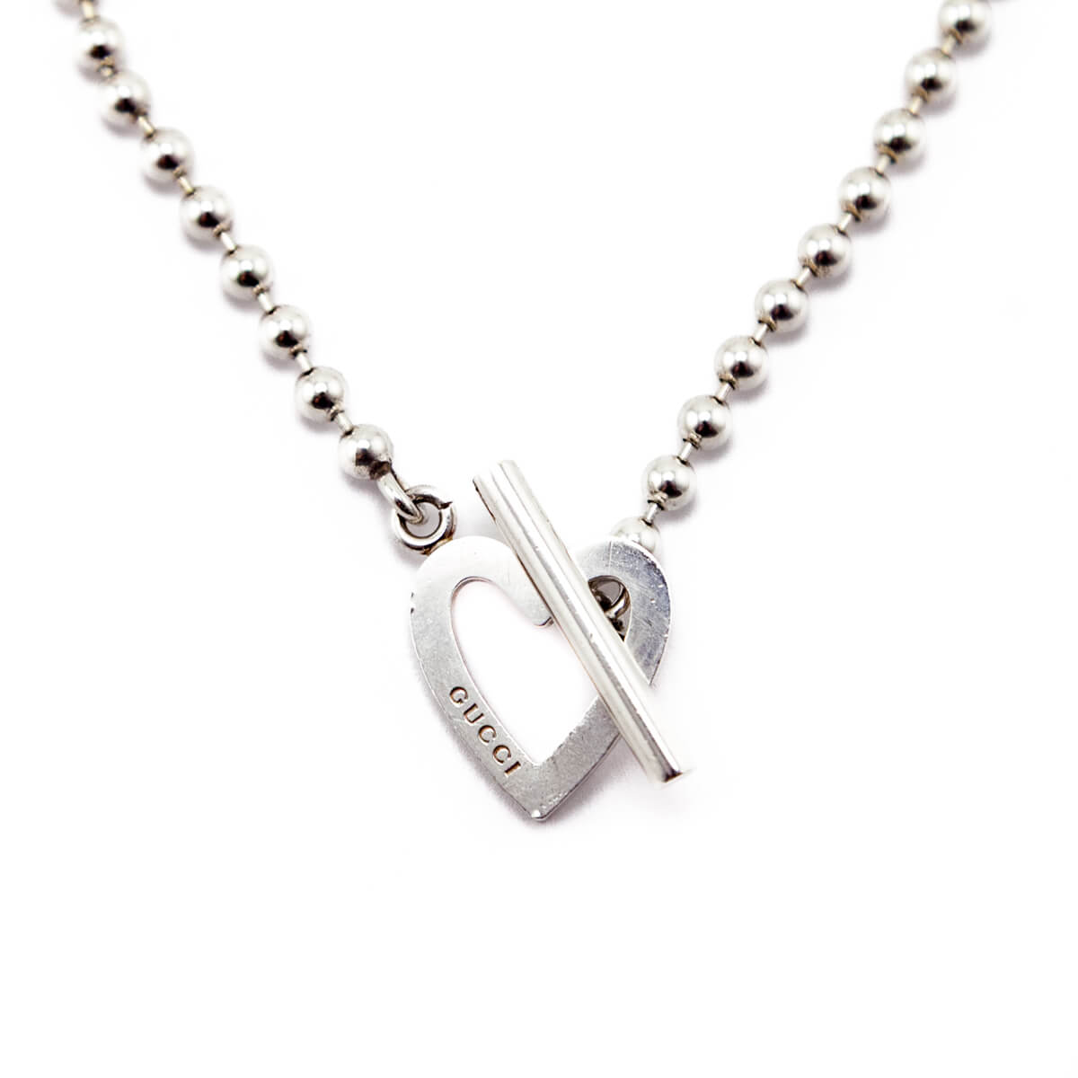 Gucci Sterling Silver Boule Heart Toggle Necklace