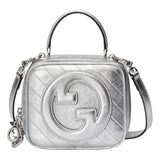 GUCCI BLONDIE METALLIC LEATHER TOP HANDLE BAG WITH STRAP